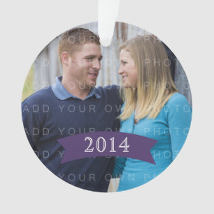 Purple Simple Banner Holiday Photo Ornament