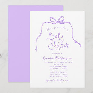 Purple Simple Bow Baby Shower Invitation