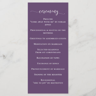 Purple Simple Calligraphy Modern Wedding  Program