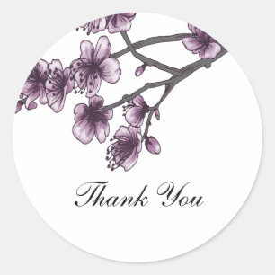 Purple Simple Cherry Blossoms Thank You Stickers