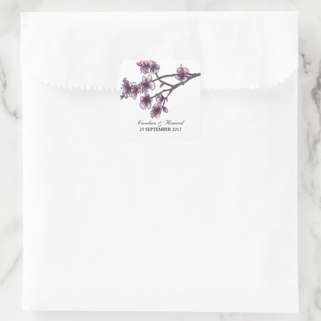 Purple Simple Cherry Blossoms Wedding Stickers (Bag)