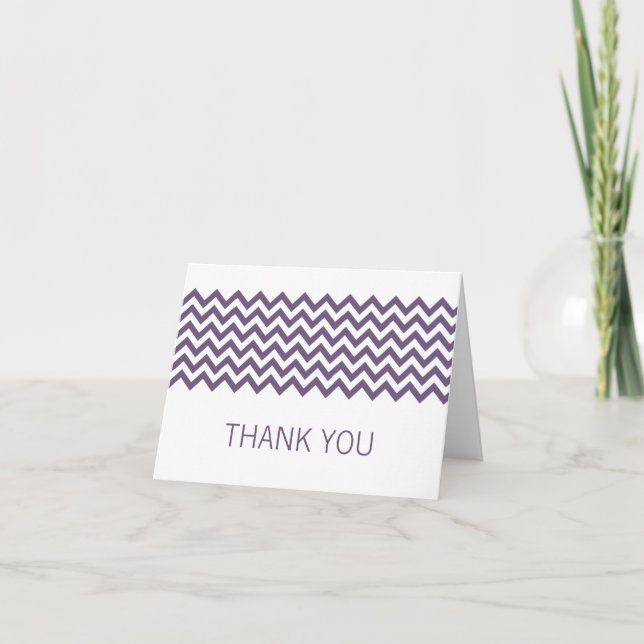 Purple Simple Chevron Thank You Card (Front)
