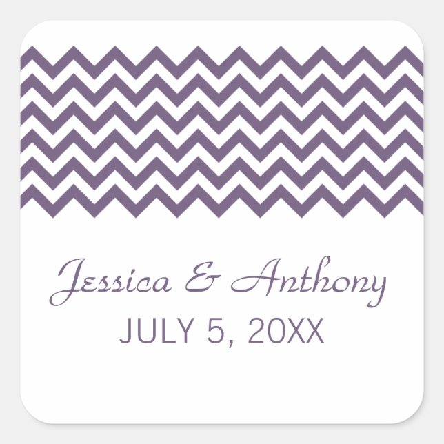 Purple Simple Chevron Wedding Stickers (Front)