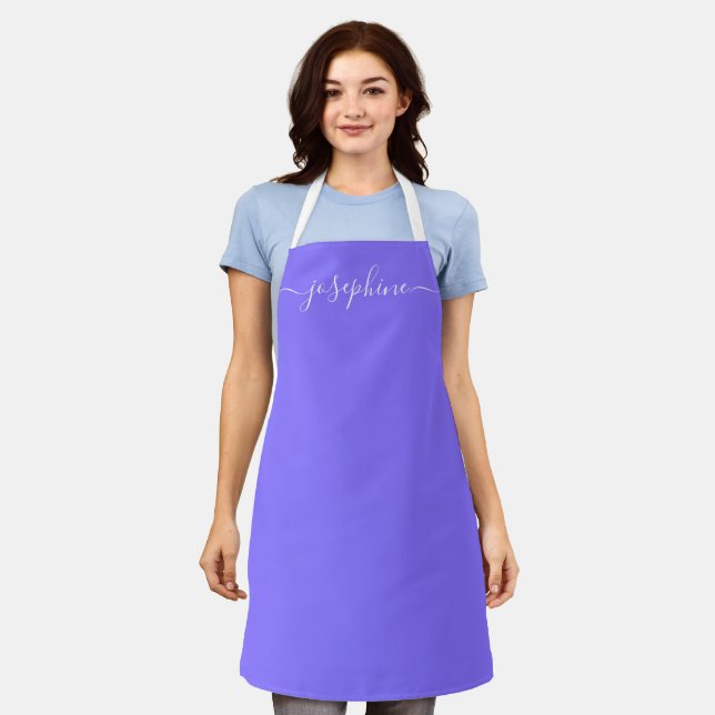 Purple Simple Chic Elegant script Name Apron (Worn)