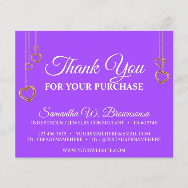 Purple Simple Clean Heart Gold Thank You (Front)