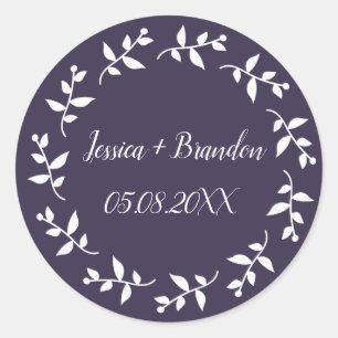 Purple Simple Elegant Minimalist Wedding  Classic Round Sticker