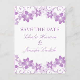 Purple Simple Floral Enregistrer la date Carte pos