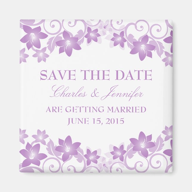 Purple Simple Floral Save the Date Magnet (Front)