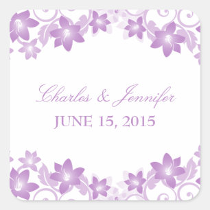 Purple Simple Floral Wedding Stickers