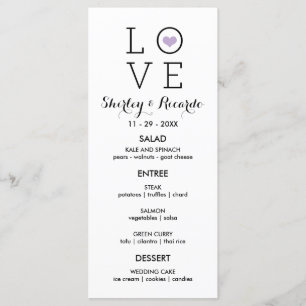 Purple Simple Love Wedding Menu Cards