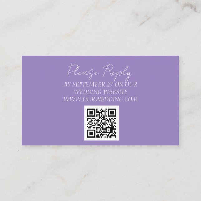 Purple Simple Minimalist Elegant Wedding  Enclosure Card (Front)