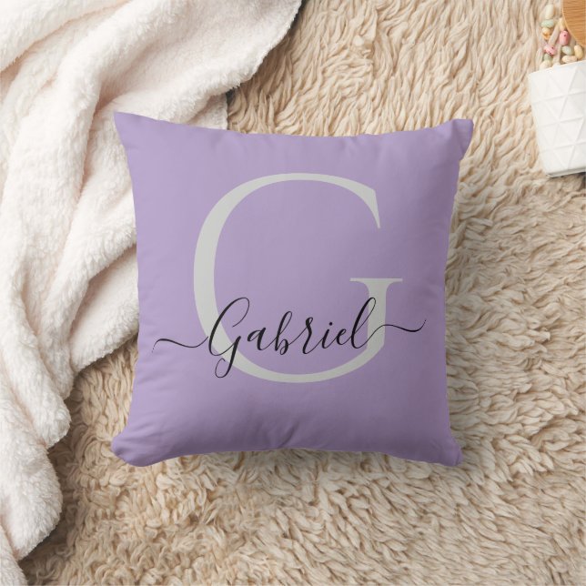 Purple Simple Monogram Elegant  Throw Pillow (Blanket)