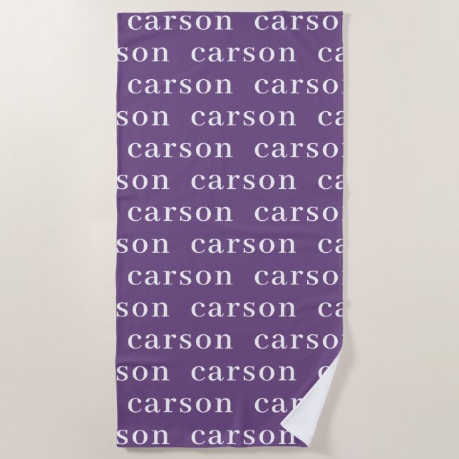 Purple Simple Personalized Repeating Name Beach Towel (Front)