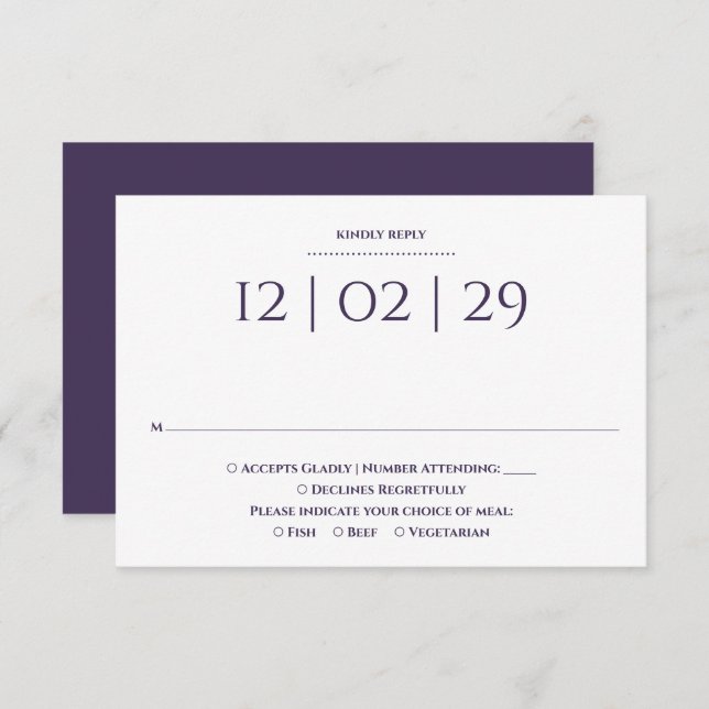 Purple Simple Special Date Wedding RSVP Card (Front/Back)