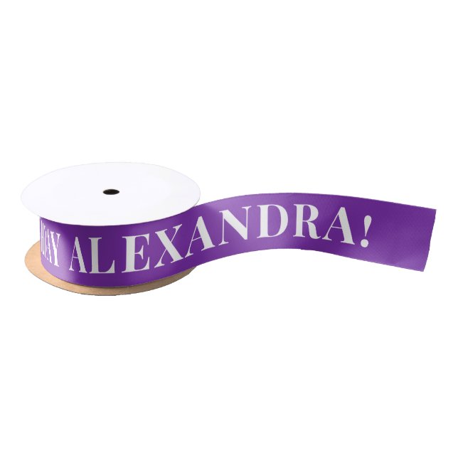 Purple Simple Text Happy Birthday Satin Ribbon (Spool)