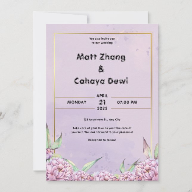 Purple Simple Wedding Invitation Portrait (Front)