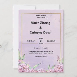 Purple Simple Wedding Invitation Portrait