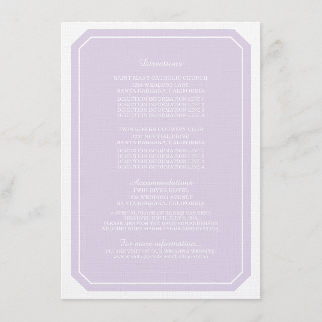 Purple Simply Elegant Information Card (Front)