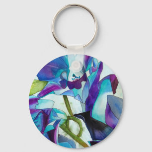 Purple Singapore Orchid flower watercolor art Keychain