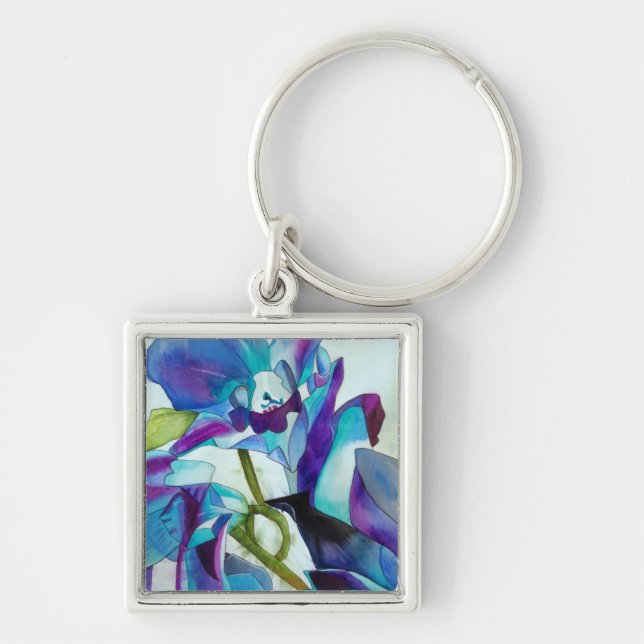 Purple Singapore Orchid flower watercolor art Keychain (Front)