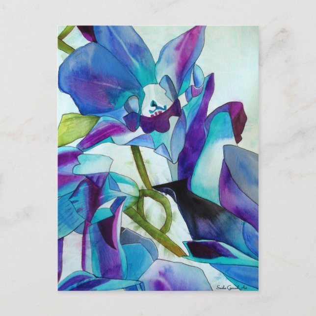 Purple Singapore Orchid flower watercolor art Postcard (Front)