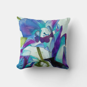 Purple Singapore Orchid flower watercolor art Throw Pillow