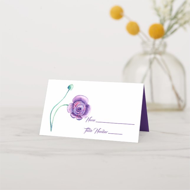 Purple Single Anemone Name Place Card (Front)