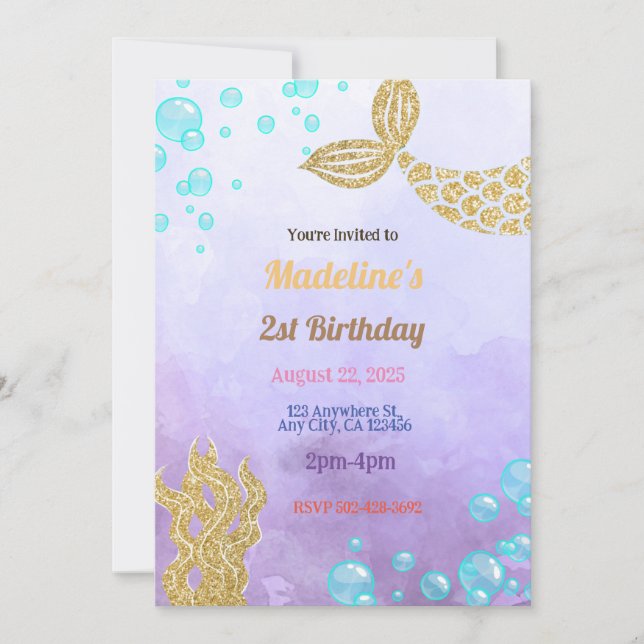 Purple Sirène Imaginaire Anniversaire Invitation (Devant)