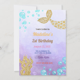 Purple Sirène Imaginaire Anniversaire Invitation