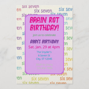 Purple Six Seven Brain Rot Birthday Invitation