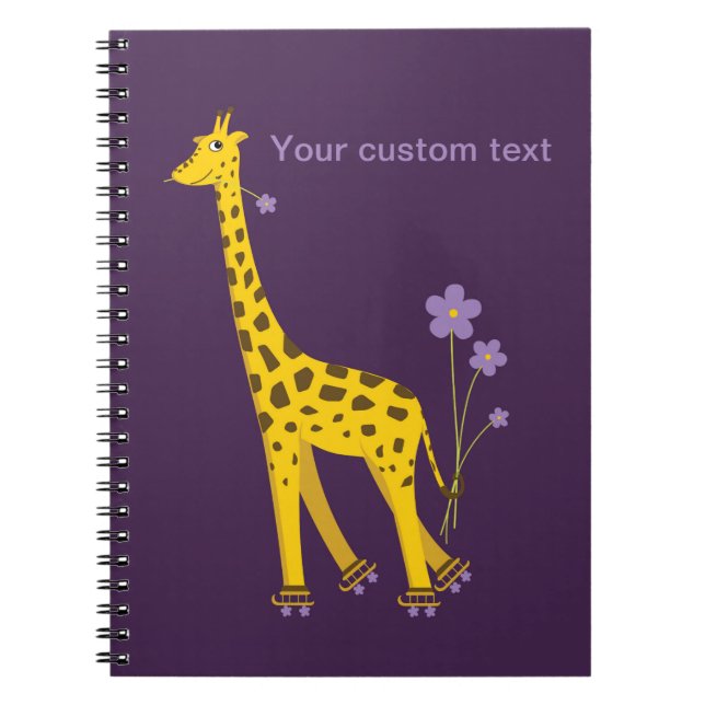 Purple Skating Funny Giraffe Personalized Notebook (Front)