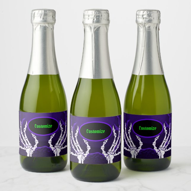 Purple Skeleton Hands Sparkling Wine Label (Bottles)
