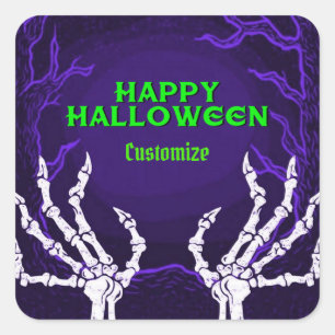 Purple Skeleton Hands Square Sticker