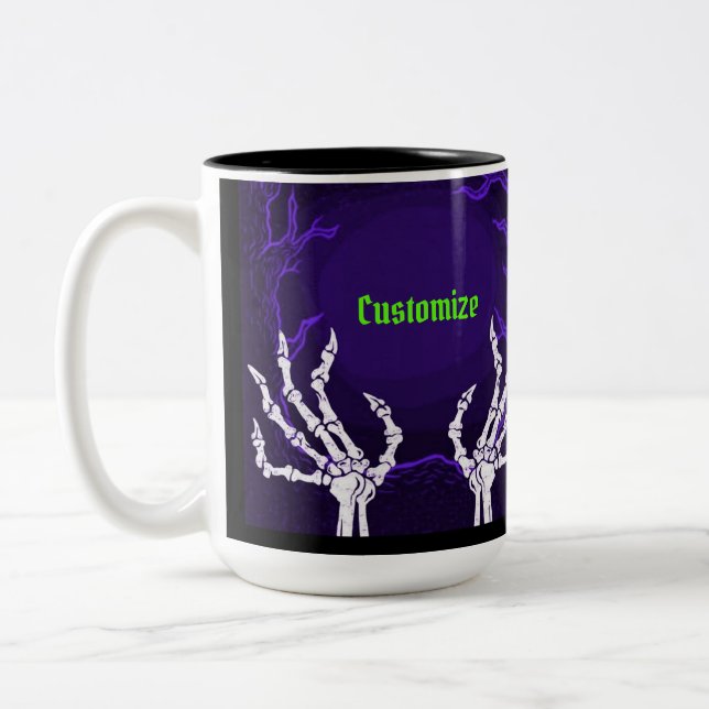 Purple Skeleton Hands Two-Tone Coffee Mug (Left)