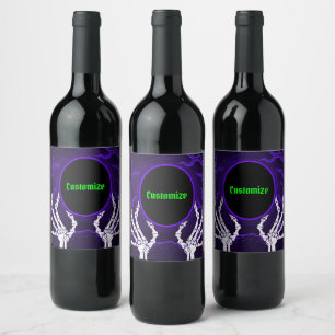 Purple Skeleton Hands Wine Label