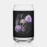 PURPLE SKULL  CAN GLASS<br><div class="desc">Unleash your gothic spirit with this stunning skull design wrapped in roses, feathers, and celestial elements. A perfect fusion of boho and gothic aesthetics, this artwork features intricate linework and dreamy watercolor touches in purples, blacks, and silvers. Whether you're into edgy fashion or mystical vibes, this design makes a bold...</div>