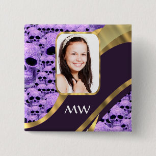Purple skull collage 2 inch square button