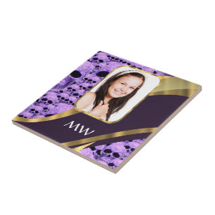 Purple skull collage tile