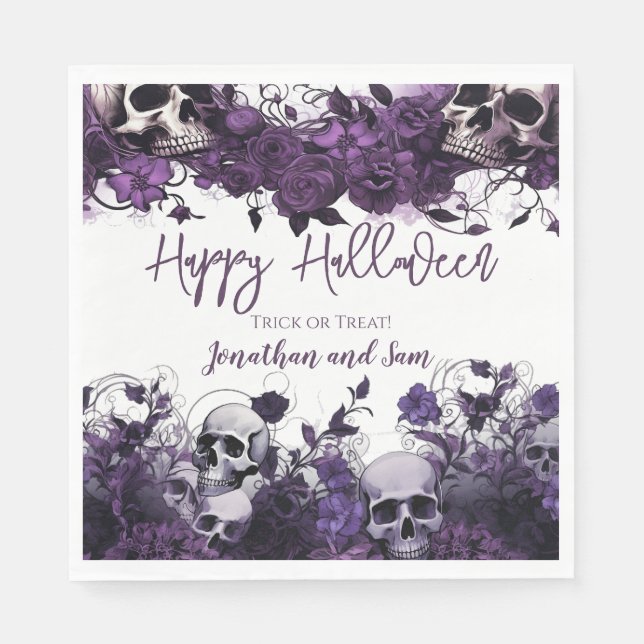 Purple Skull Halloween Party Napkin (Front)