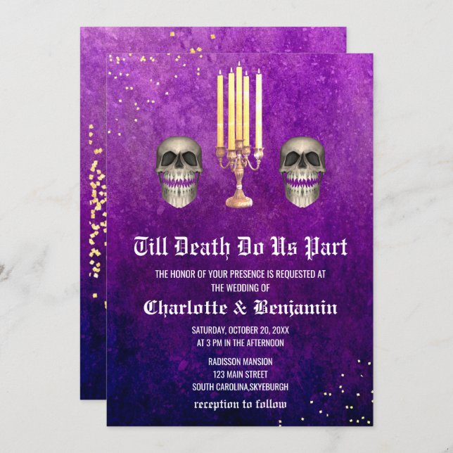 Purple Skull Halloween Wedding Invitation (Front/Back)