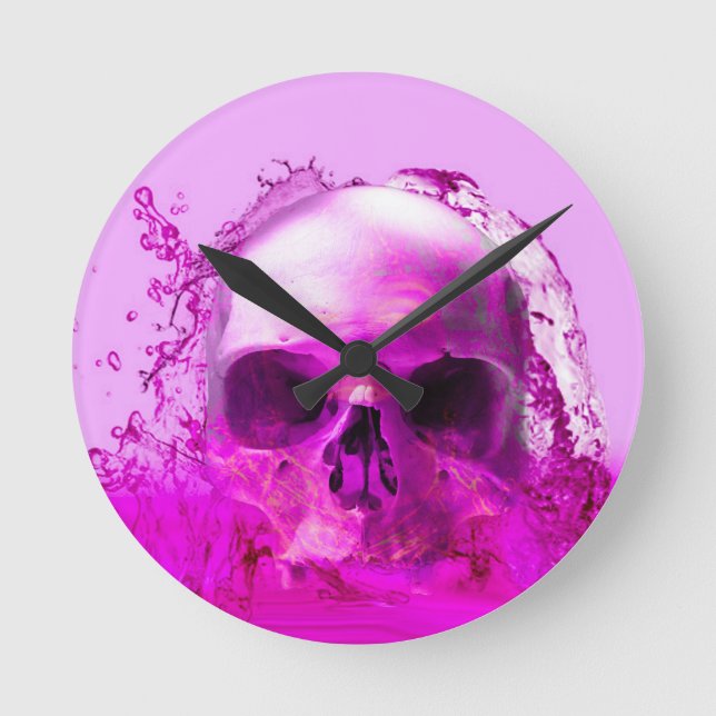 Purple Skull in Water Round Clock (Front)