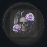 PURPLE SKULL  PAPER PLATE<br><div class="desc">Unleash your gothic spirit with this stunning skull design wrapped in roses, feathers, and celestial elements. A perfect fusion of boho and gothic aesthetics, this artwork features intricate linework and dreamy watercolor touches in purples, blacks, and silvers. Whether you're into edgy fashion or mystical vibes, this design makes a bold...</div>
