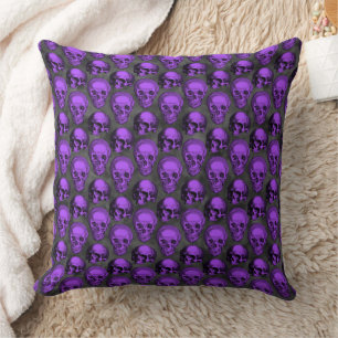 Purple Skulls and Sunflower Series Design 1  Throw Pillow
