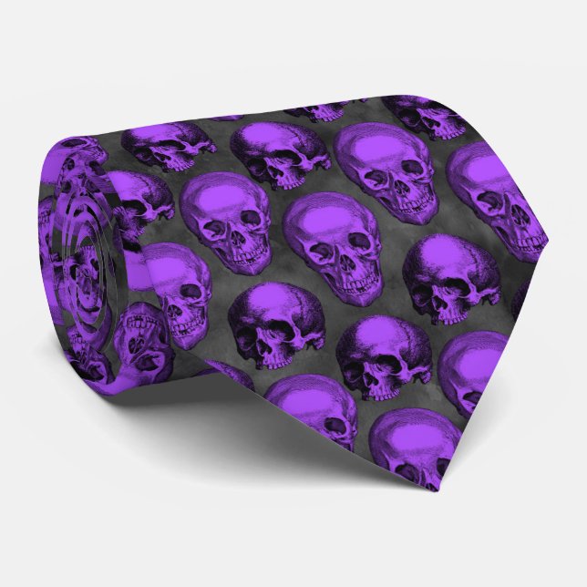 Purple Skulls and Sunflower Series Design 1  Tie (Rolled)