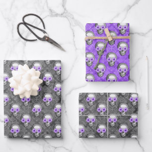 Purple Skulls and Sunflower Series Design 3 Wrapping Paper Sheet