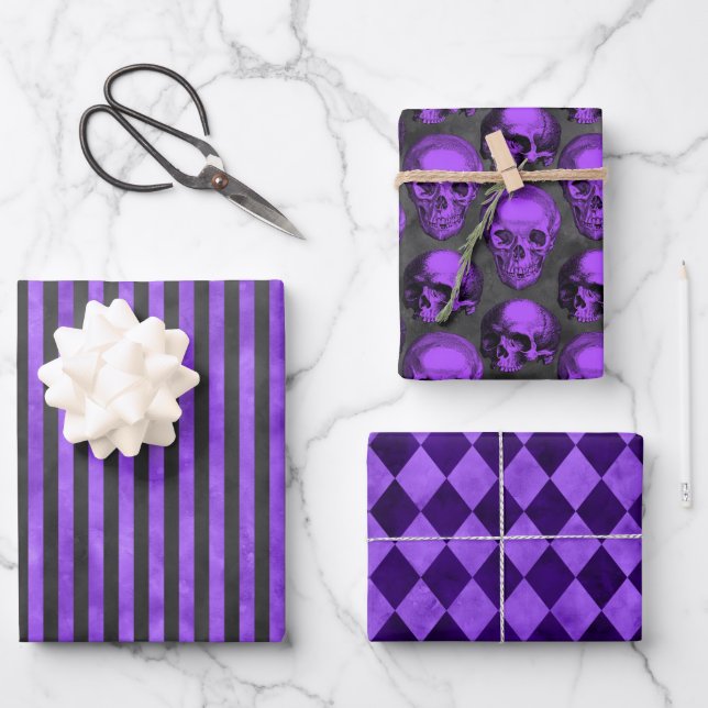 Purple Skulls and Sunflower Series Design 5  Wrapping Paper Sheet (Front)
