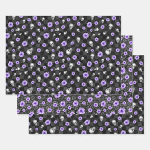 Purple Skulls and Sunflower Series Design 9  Wrapping Paper Sheet