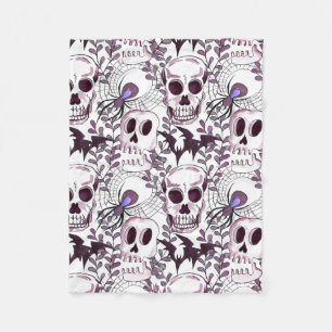 purple skulls, bats, and spiders fleece blanket