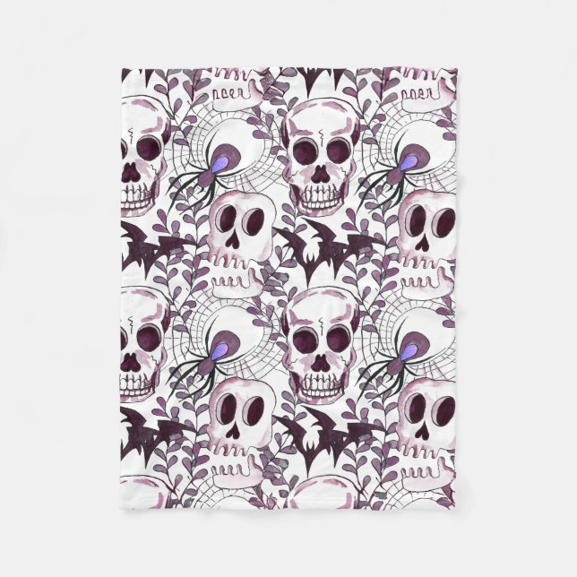 purple skulls, bats, and spiders fleece blanket (Front)