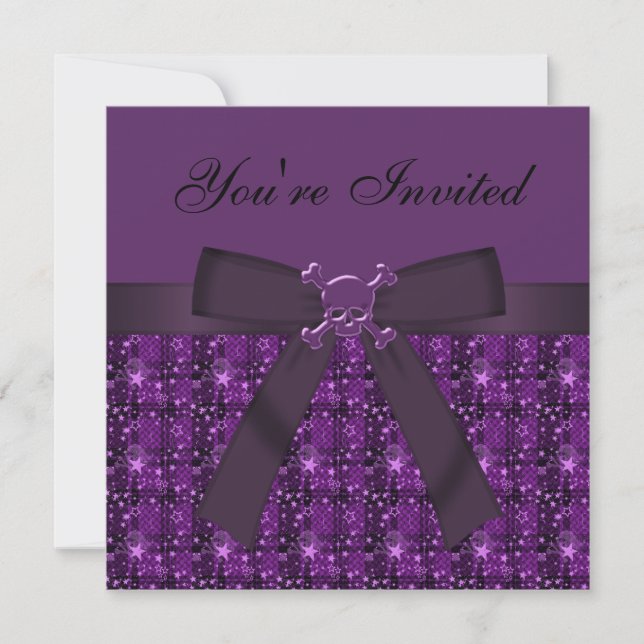 Purple Skulls & Glittery Stars Party Invites (Front)